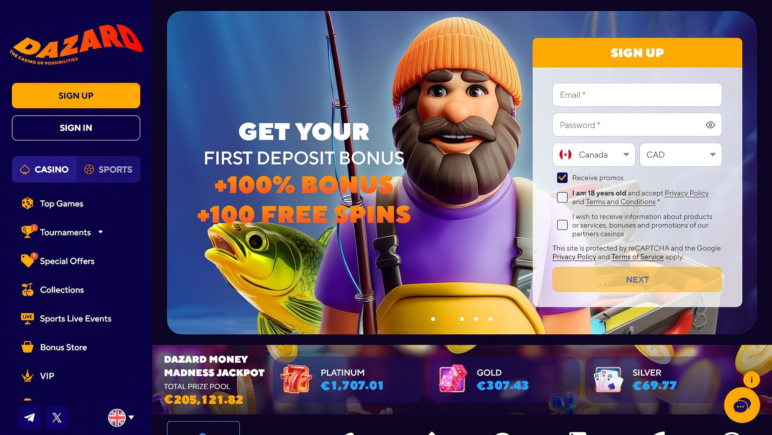 Dazard Casino desktop screenshot 1